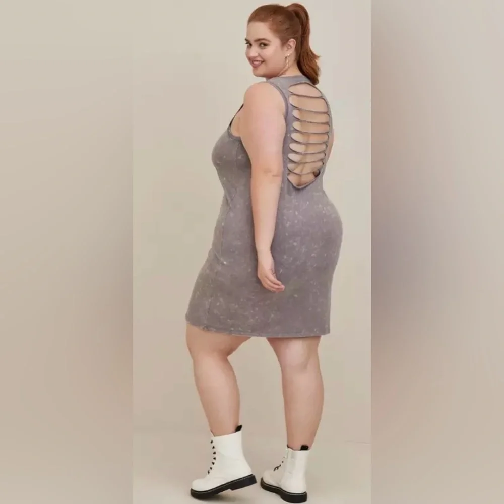 Torrid LoveSick Slashed Back Dress - Cotton Summer Skull Grey Wash - Picture 3 of 12